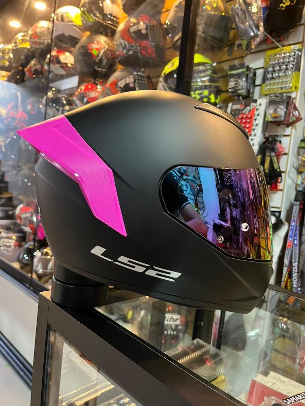 CASCO INTEGRAL LS2 ROOKIE NS352 NEGRO MATE ALERON ROSADO 